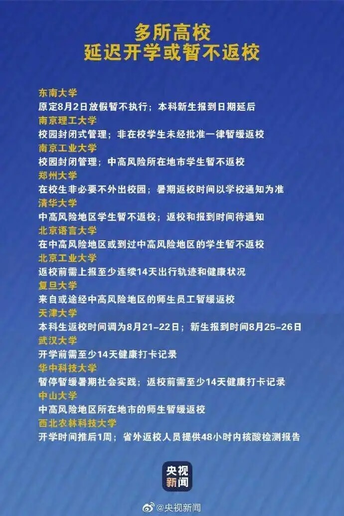 又有多所高校宣布調整開學時間3