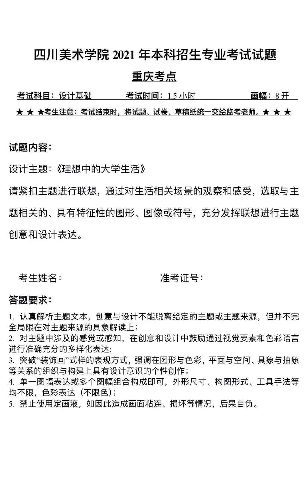 2021年四川美術學院校考考題發布！